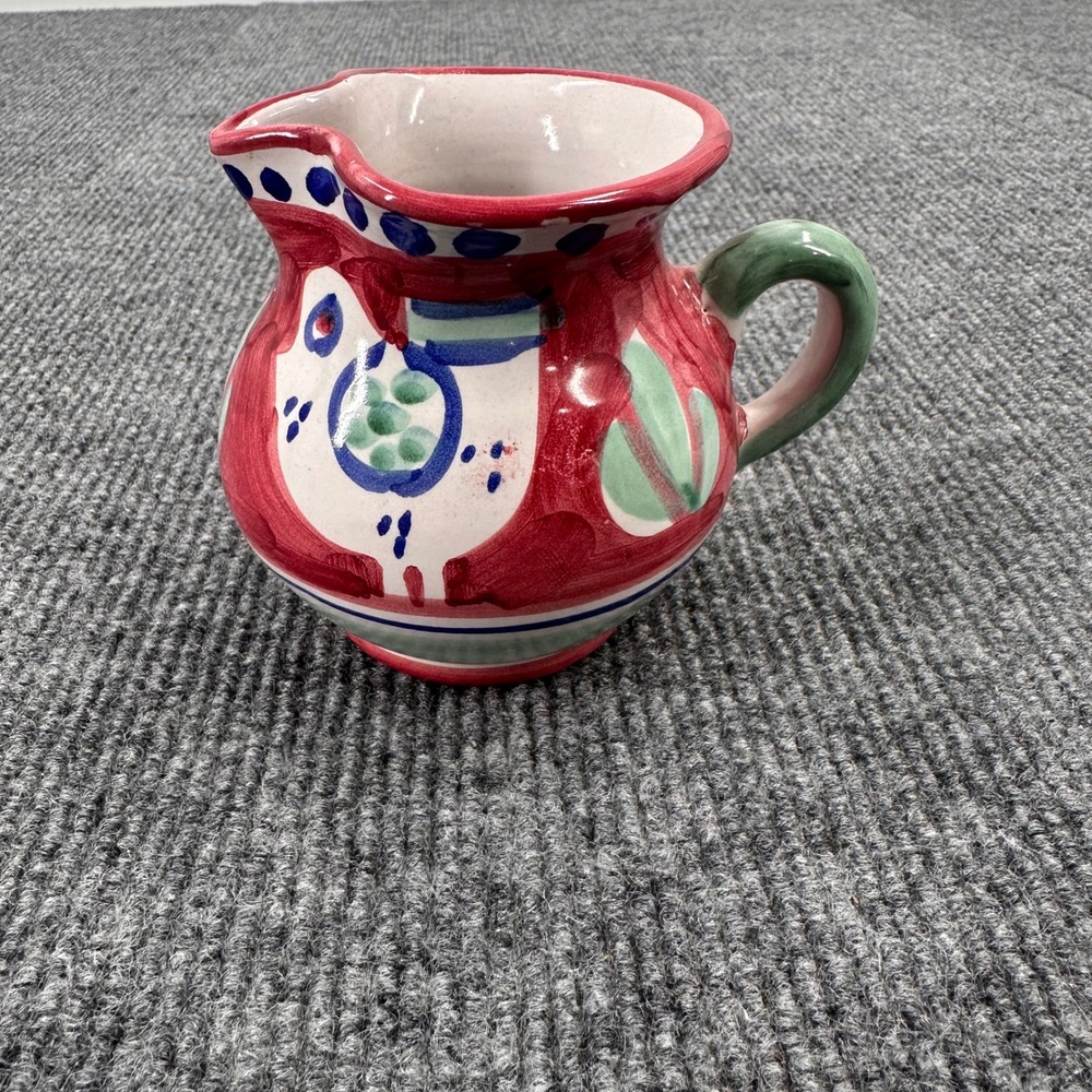 Solimene Campagna Creamer Pitcher Small Hand Painted Rooster Red Vintage Kitchen
